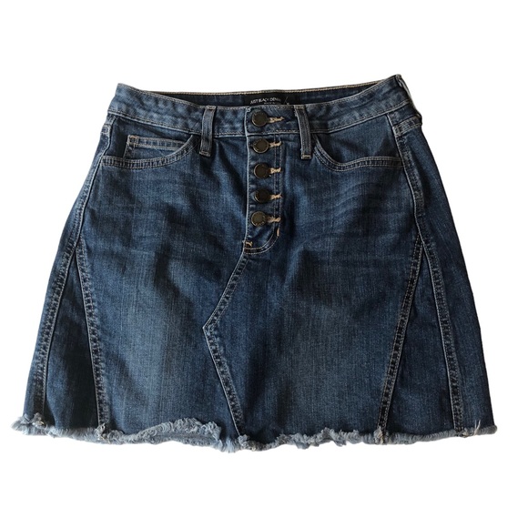 Just Black Dresses & Skirts - Just Black Denim Stretch Button Fly Raw Hem Mini Skirt